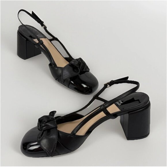 Jeffrey Campbell Baby Doll Knot Bow‎ Block Heels Chunky Black Patent Slingback - Picture 16 of 16